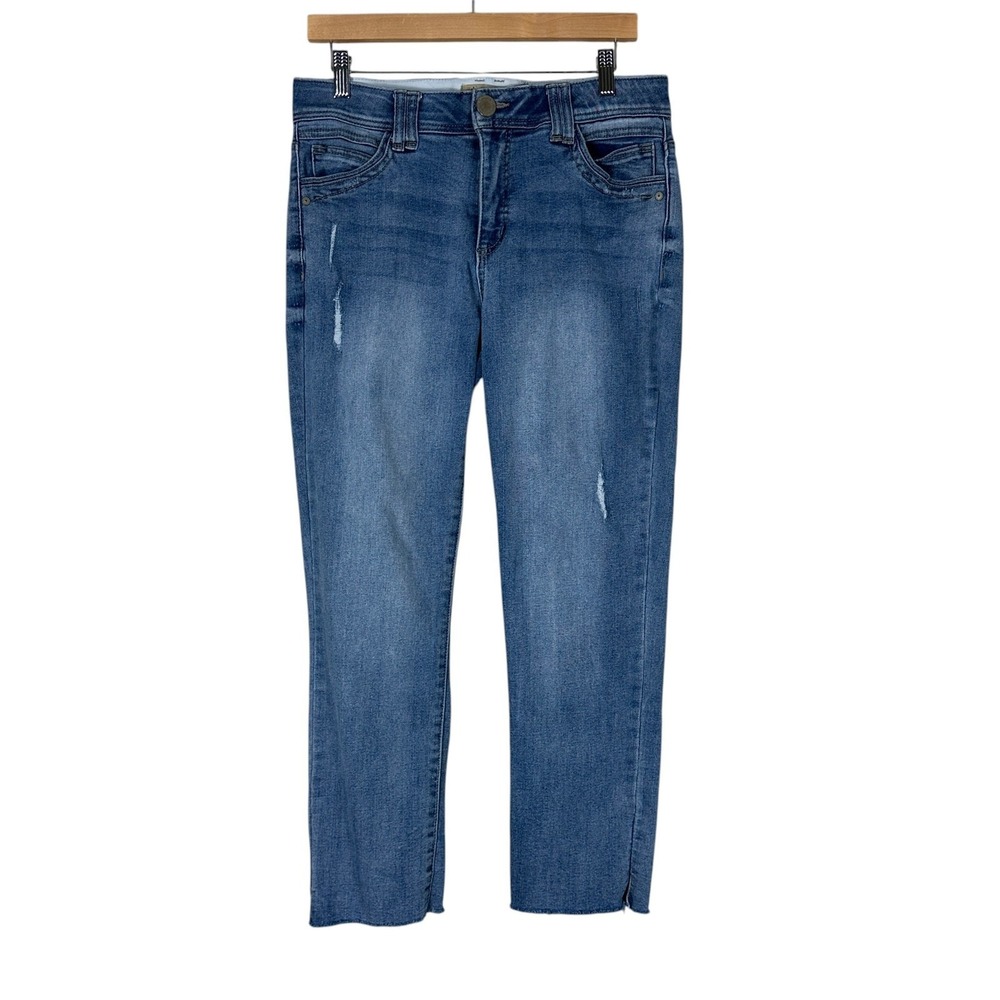 Democracy Absolution Distressed Straight Leg Jeans Blue Raw Hem Size 8